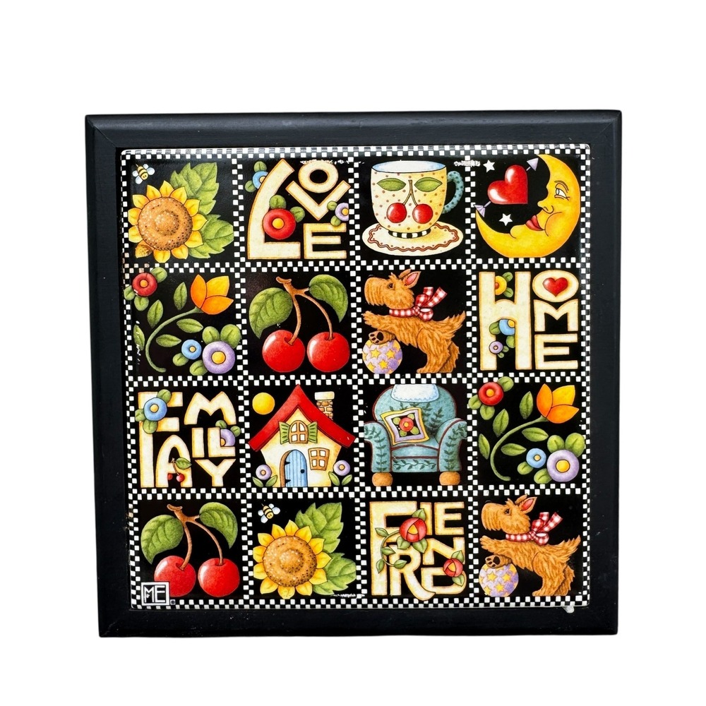 Mary Engelbreit Scottie Dog Sunflower Ceramic Tile Framed Wall Art Trivet 7x7